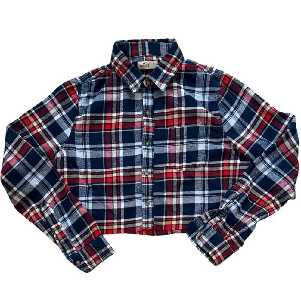 Oversized Grunge Cropped Plaid Flannel Button Down Shirt